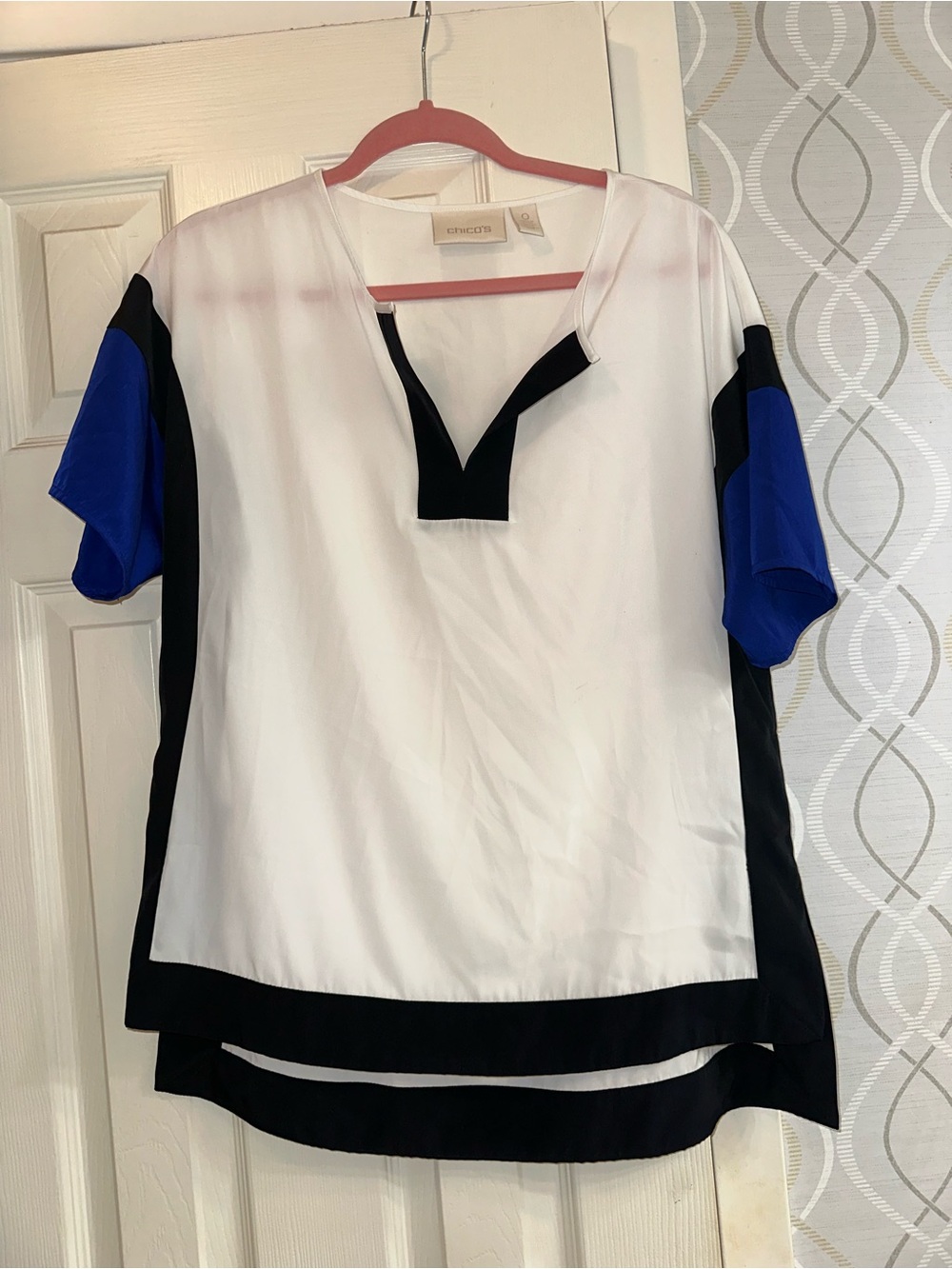 V-Neck Colorblock Top in White, Black & Royal Blue - Chico's